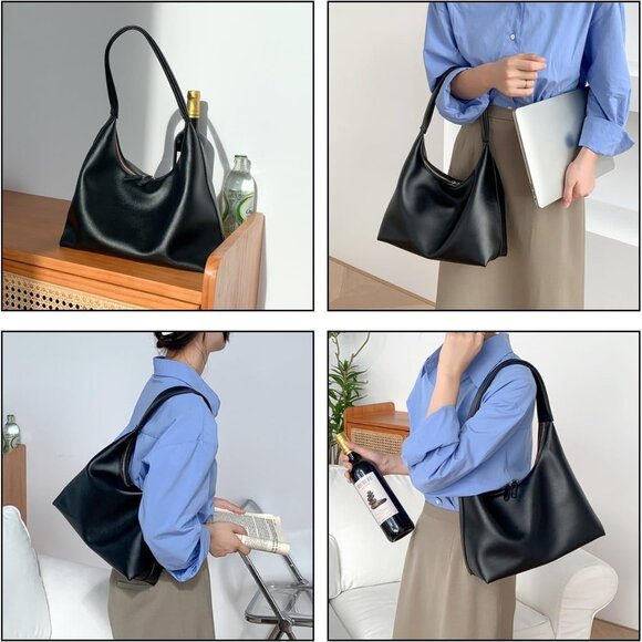 Women Leather Hobo Purse Shoulder Bag Zipper Travel Office Large Capacity - Picture 5 of 6